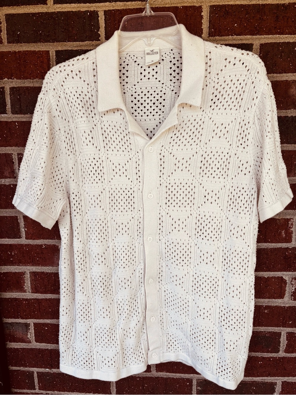 Hollister Men's Button Through Knitted Shirt with Lace Effect Sz  M